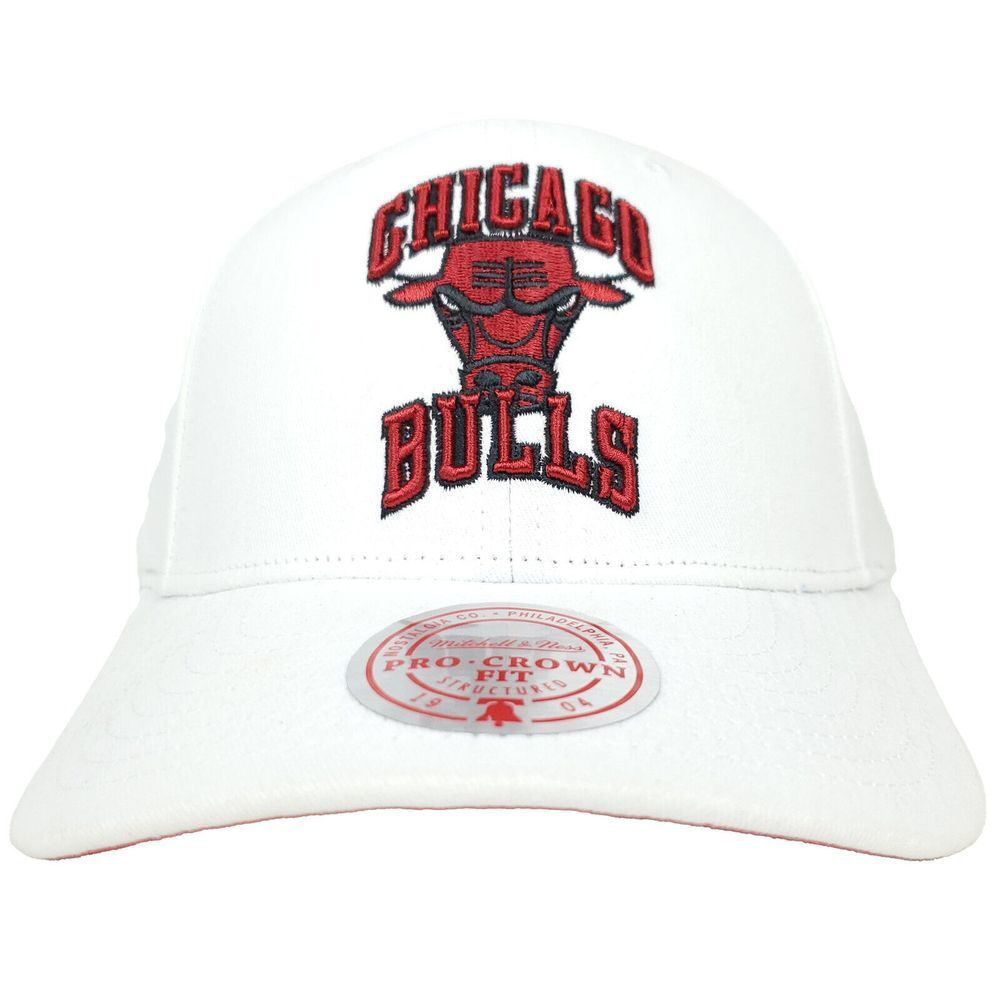 Chicago Bulls Mitchell & Ness NBA Pro Fit Snapback Hat Cap 3D Logo White NWT